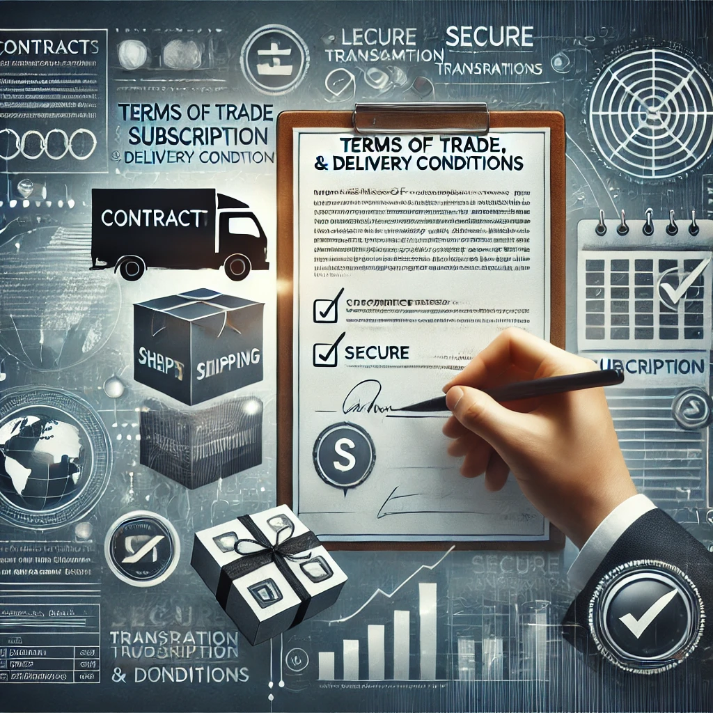 DALL·E 2025-01-23 15.58.40 - A professional digital graphic representing _Terms of Trade, Subscription, and Delivery Conditions._ The image should feature icons symbolizing contra
